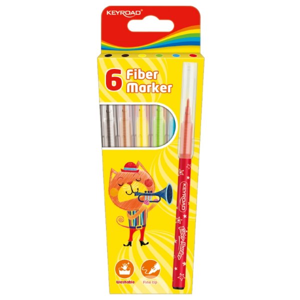 Flamastry KEYROAD Fiber Marker, 6szt., na zawieszce, mix kolorów