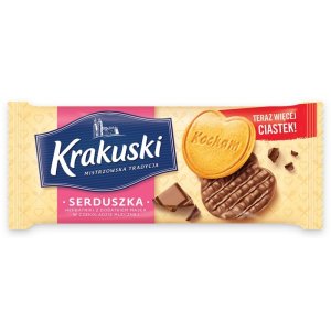 Ciastka KRAKUSKI, serduszka maślane w czekoladzie mlecznej, 171g
