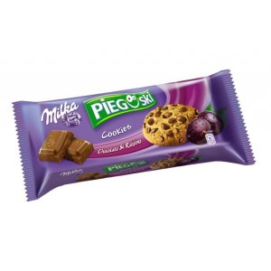 Ciastka Pieguski MILKA, 135 g, czekoladowe z rodzynkami