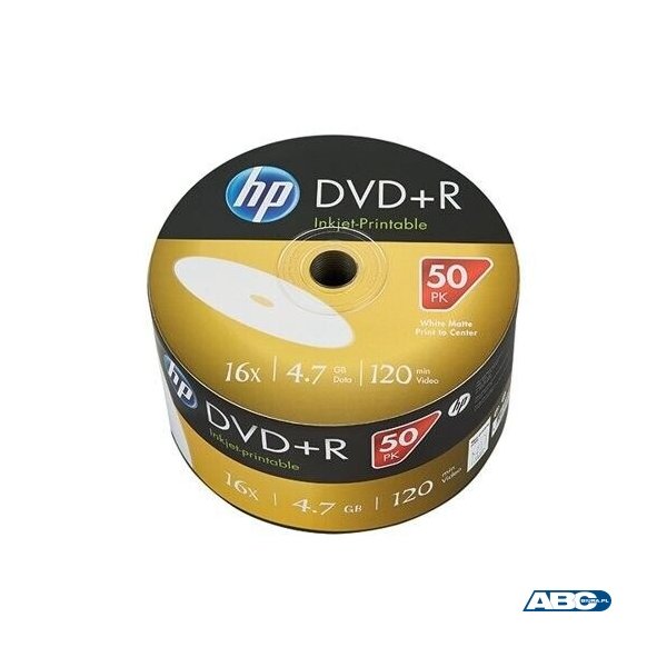 Płyta HP DVD+R 4.7GB 16x (50szt) SPINDEL, bulk WHITE INKJET PRINTABLE do nadruku DRE00070WIP