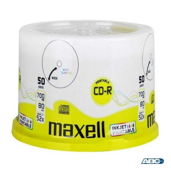 Płyta MAXELL CD-R 700MB 52x (50szt) PRINTABLE, white, do nadruku, cake 624006