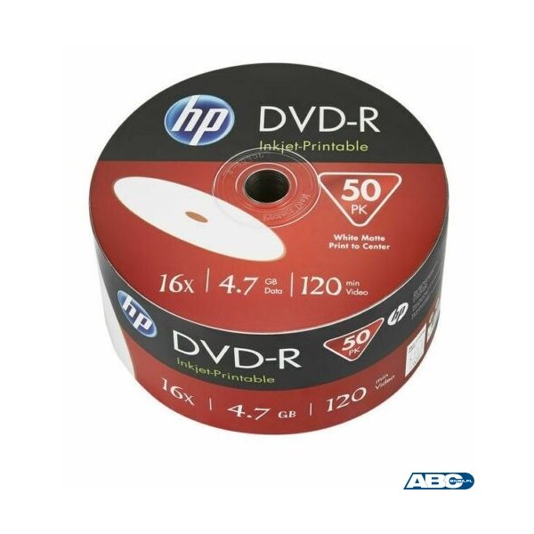 Płyta HP DVD-R 4.7GB 16x (50szt) SPINDEL, bulk WHITE INKJET PRINTABLE do nadruku DME00070WIP