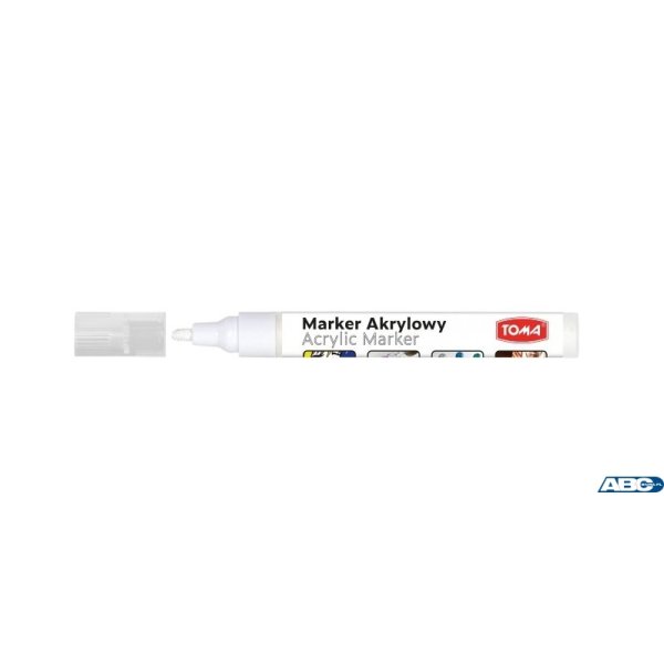 Marker akrylowy, fibrowa końcówka okrągła 2-5mm,  biały TO-402 Toma