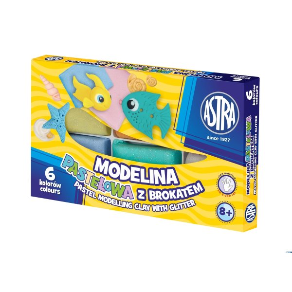 Modelina pastelowa z brokatem Astra 6 kolorów, 304118001