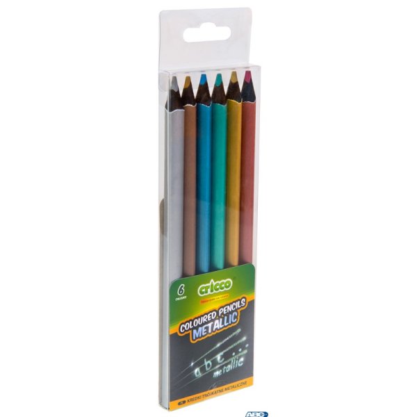 Kredki CRICCO trójk.6kol. BLACK WOOD JUMBO metaliczne etui CR331W6 AX (X)