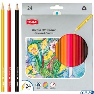 Kredki szkolne TRÓJKĄTNE drewniane 2-stronne 18cm - 24 kolorowe mix TO-542 Toma