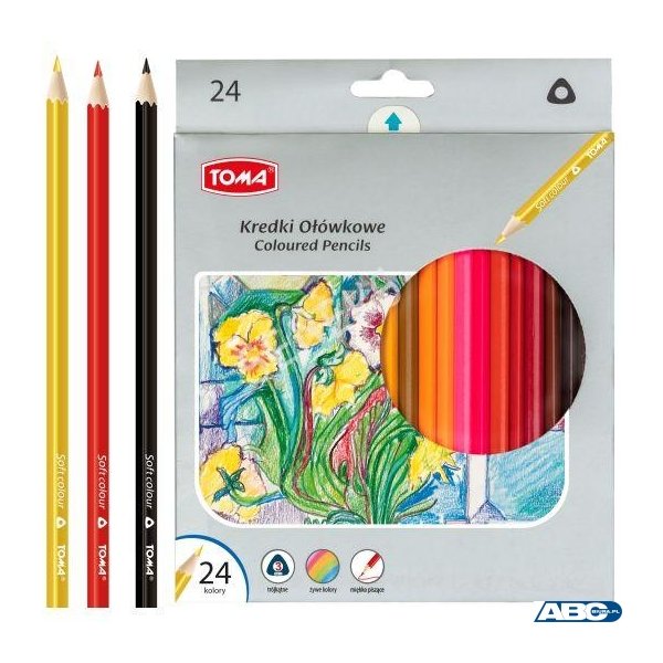 Kredki szkolne TRÓJKĄTNE drewniane 2-stronne 18cm - 24 kolorowe mix TO-542 Toma
