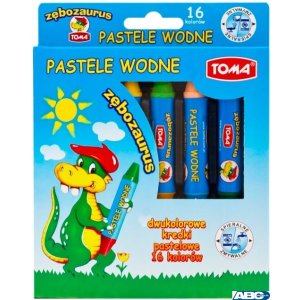 Kredki pastelowe wodne ZĘBOZAURUS 2-stronne, grube, 16 kolorowe mix TO-587 Toma