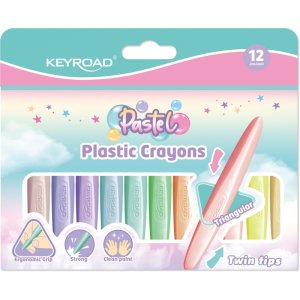 Kredki świecowe KEYROAD Pastel, plastikowe, dwustronne, 12 szt., mix kolorów pastelowych
