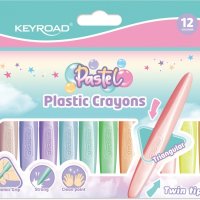 Kredki świecowe KEYROAD Pastel, plastikowe, dwustronne, 12 szt., mix kolorów pastelowych