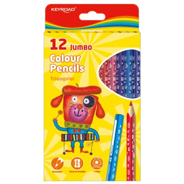 Kredki ołówkowe KEYROAD Jumbo, trójkątne, 12szt., mix kolorów