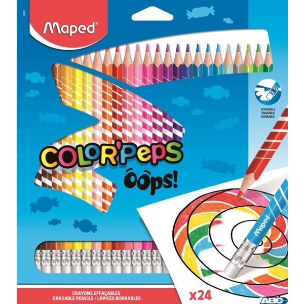 Kredki trójkątne ścieralne z gumką COLORPAPS OOPS 24 szt. 832824