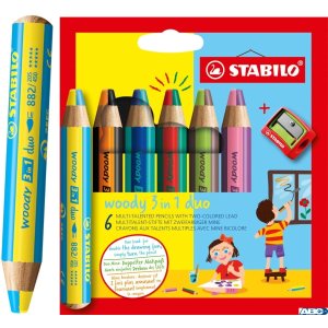 Kredki WOODY 3w1- duo 6 sztuk  + temperówka, STABILO 8826-2