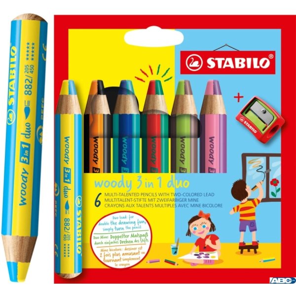 Kredki WOODY 3w1- duo 6 sztuk +temperówka, STABILO 8826-2