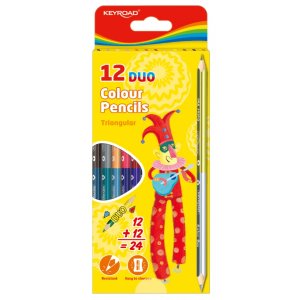 Kredki ołówkowe KEYROAD, trójkątne, dwustronne, 12szt., mix kolorów