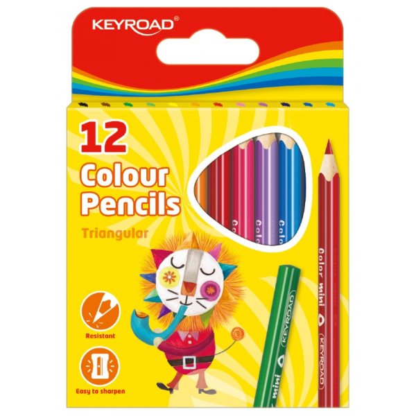 Kredki ołówkowe KEYROAD Mini, trójkątne, 12szt., mix kolorów