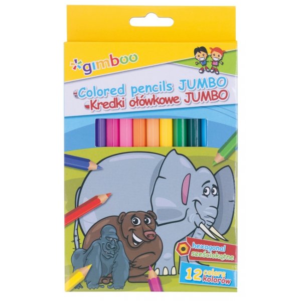 Kredki ołówkowe GIMBOO Jumbo, sześciokątne, 12szt., mix kolorów