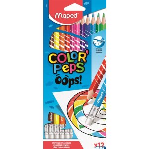 Kredki trójkątne ścieralne z gumką COLORPAPS OOPS 12 szt. 832812