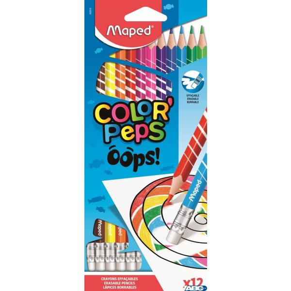 Kredki trójkątne ścieralne z gumką COLORPAPS OOPS 12 szt. 832812
