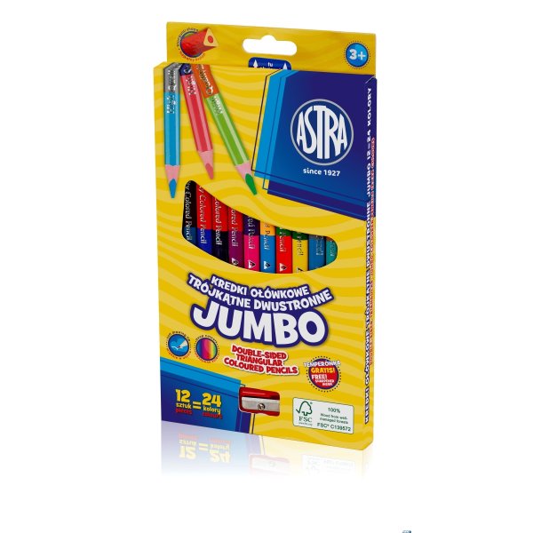 Kredki ołówkowe jumbo Astra 12 sztuk=24 kolory, 312118001