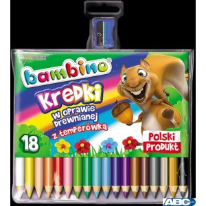 Kredki trójkątne BAMBINO 18 kolorów + temperówka w oprawie drewnianej
