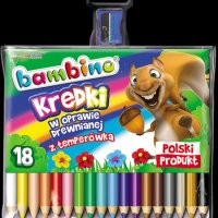 Kredki trójkątne BAMBINO 18 kolorów+temperówka w oprawie drewnianej