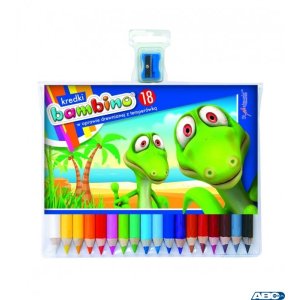 Kredki BAMBINO 18kol.w drewnie 15 cm  +  temperówka  0348