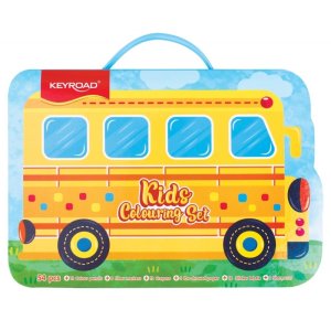 Zestaw artystyczny dla dzieci KEYROAD, 54 elementy, pudełko z rączką, autobus