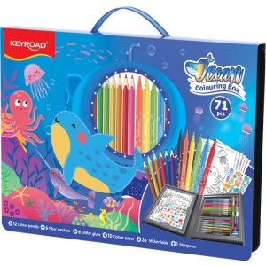 Zestaw artystyczny KEYROAD Ocean, 65 elementów, pudełko z rączką, niebieski