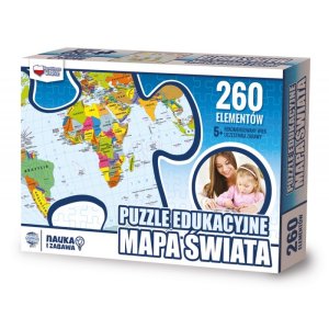 Puzzle edukacyjne GŁOWALA, mapa Świata, 260 elementów, 60x40cm