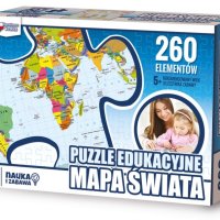 Puzzle edukacyjne GŁOWALA, mapa Świata, 260 elementów, 60x40cm
