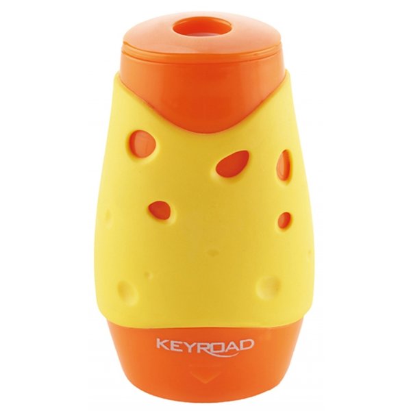 Temperówka KEYROAD Cheese, plastikowa, podwójna, z pojemnikiem, pakowane na displayu, mix kolorów