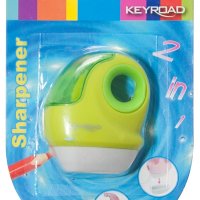 Temperówka KEYROAD, plastikowa, pojedyncza, z gumką, blister, mix kolorów