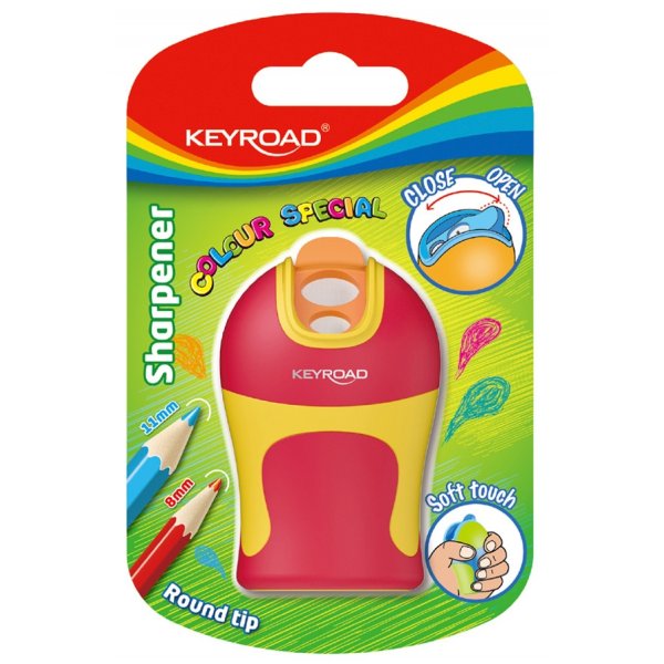 Temperówka KEYROAD Colour Special Soft Touch, plastikowa, podwójna, ostrzenie zaokrąglone, blister, mix kolorów