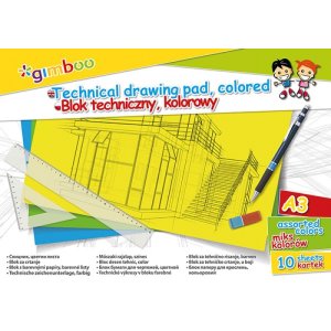 Blok techniczny GIMBOO, A3, 10 kart., 150gsm, mix kolorów