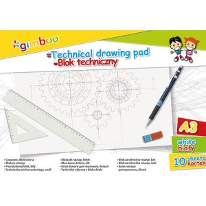 Blok techniczny GIMBOO, A3, 10 kart., 150gsm, biały