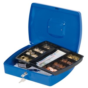 Kasetka na pieniądze Q-CONNECT, ekstra duża, 325x85x235mm, niebieska