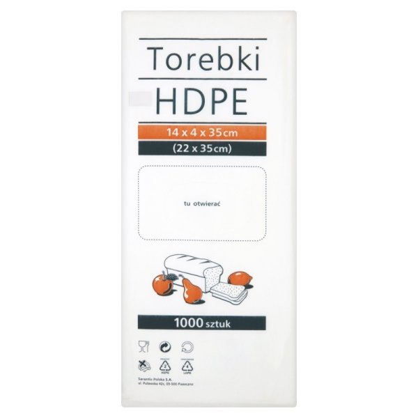 Torebki spożywcze HDPE, 14x4x35cm, 1000 szt., transparentne
