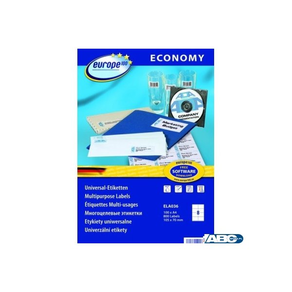 Etykiety uniwersalne białe ELA036 105 x 70 100 ark. Economy Europe10 Avery Zweckform