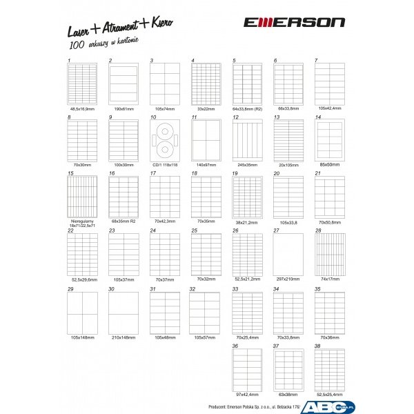 Etykiety A4 70x16.9mm białe 039 EMERSON (X)