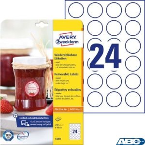 Etykiety o nietypowych kształtach, A4, 10 ark. / op., Q40 mm, białe, AVERY ZWECKFORM, L3415-10