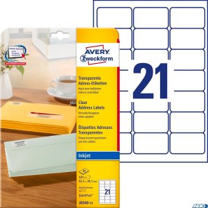 Etykiety adresowe J8560-25 63,5 x 38,1 25 ark. przezroczyste, Avery Zweckform (X)