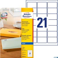 Etykiety adresowe J8560-25 63,5 x 38,1 25 ark. przezroczyste, Avery Zweckform (X)