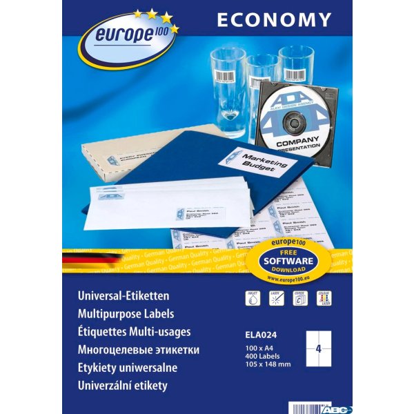 Etykiety uniwersalne ELA024 105 x 148 100 ark trwałe, Avery Zweckform