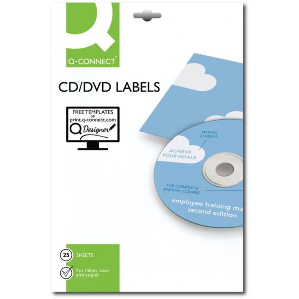 Etykiety na płyty CD/DVD Q-CONNECT, średnica 117mm, okrągłe, białe