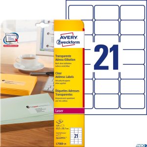 Etykiety adresowe L7560-25 63,5 x 38,1 25 ark przezroczyste, Avery Zweckform