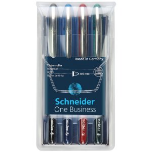 Zestaw piór kulkowych SCHNEIDER One Business, 0,6 mm, 4szt., miks kolorów