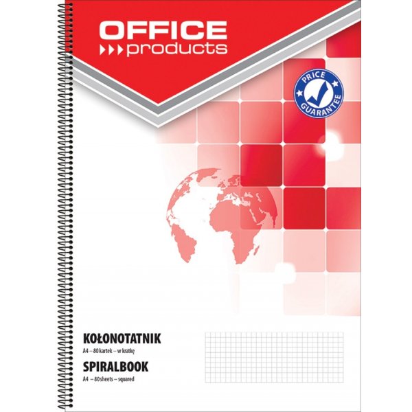 Kołonotatnik OFFICE PRODUCTS, A4, w kratkę, 80 kart., 60-80gsm, perforacja