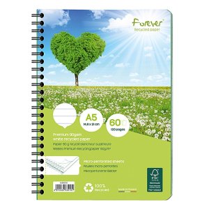 Kołozeszyt CLAIREFONTAINE, Forever Premium, z recyklingu, A5, 90g, 60 kart., linia, zielony