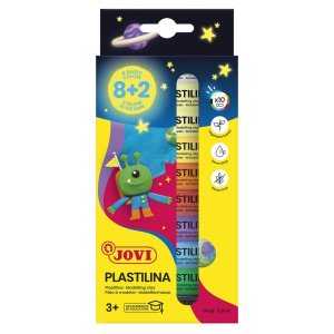 Zestaw plasteliny JOVI, 10x15g, 8 kolorów basic  +  2 świecące w ciemności, mix kolorów